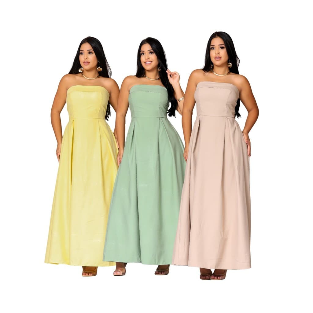 Vestido Longo Feminino Tomara que Caia com Bojo – Tecido Sensorial Forrado