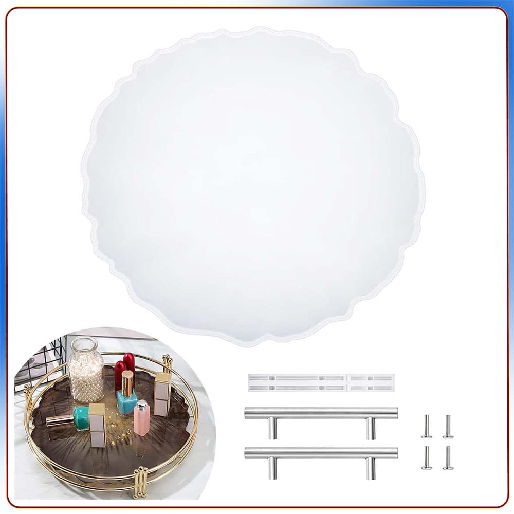 Kit Moldes de resina moldes de silicone para bandejas redondas reutilizáveis moldes com alça bandejas DIY