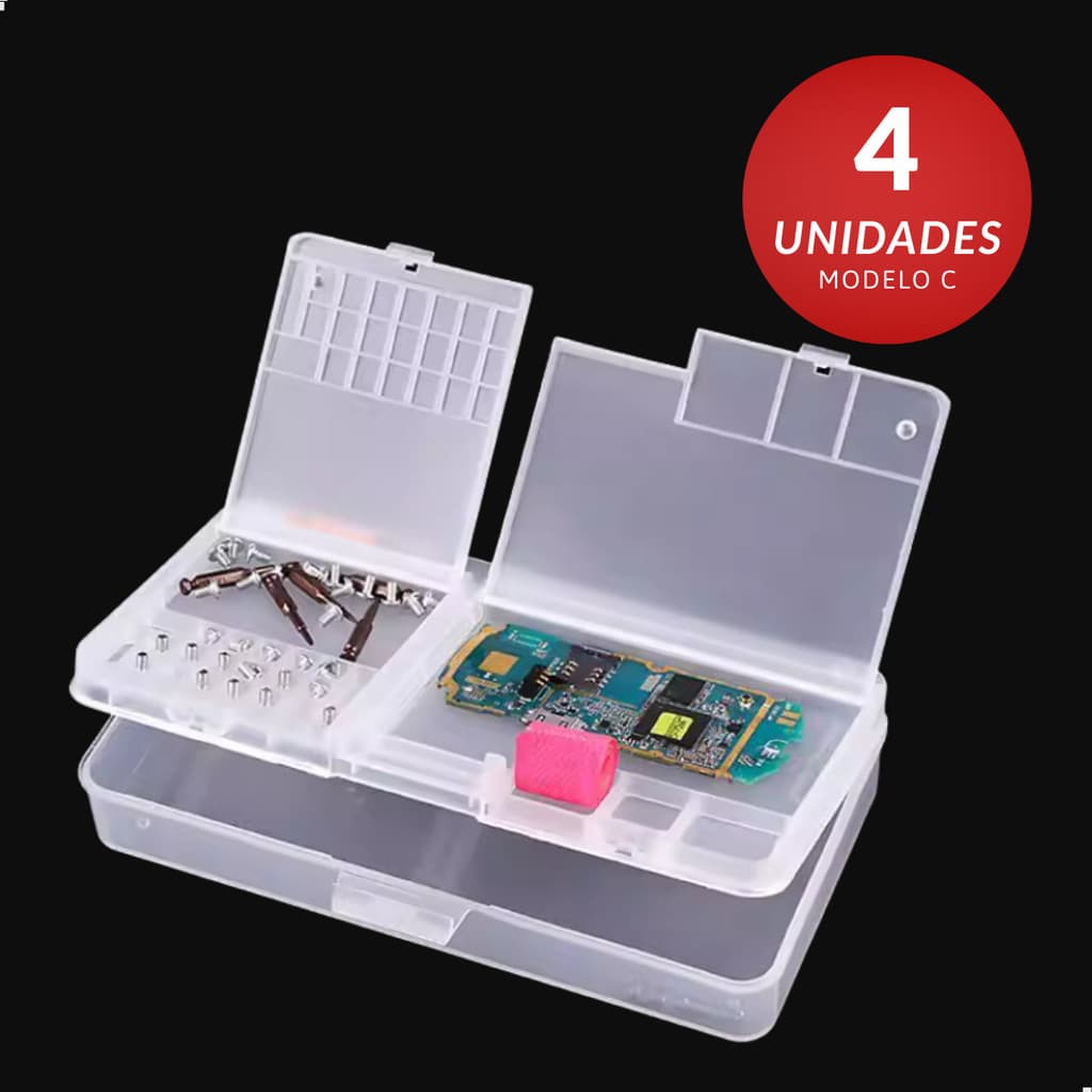Kit 4 Caixa Organizadora Transparente Componentes Placa Manutenção Celular
