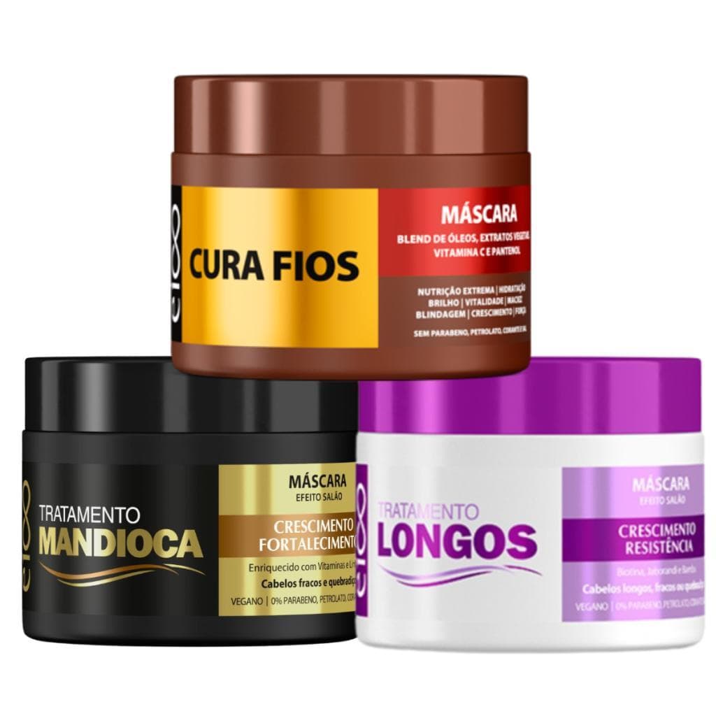 Kit Eico Cronograma Máscara Mandioca Cura Fios e Cabelos Longos 270g