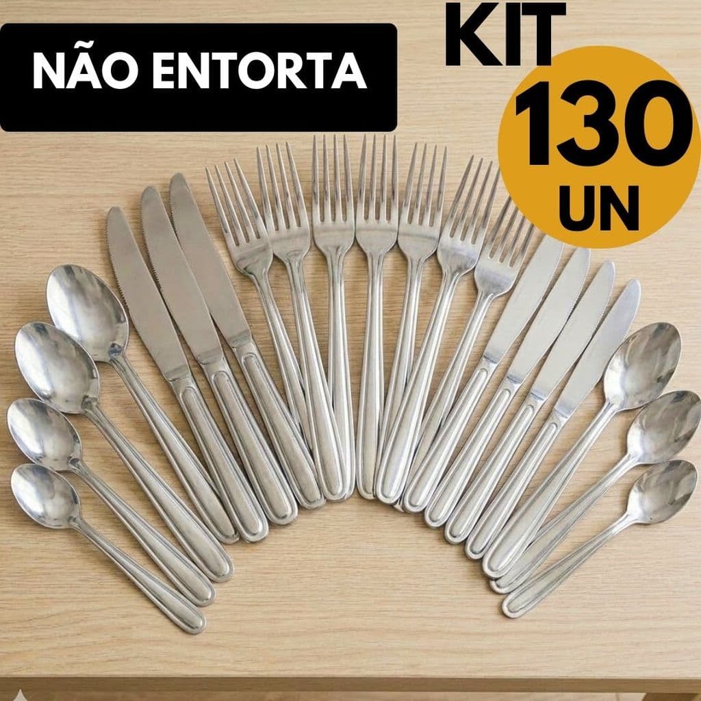 Kit Talheres Inox 130 Peças Completo Não Entorta Ideal Casa Eventos Restaurantes Uso Diário Festa