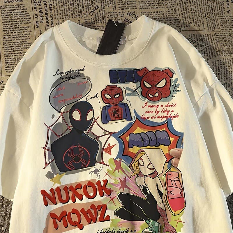 Camiseta Masculina e Feminina de Desenho Animado de Anime Moda Casual Modelos Spider-Man T-shirt