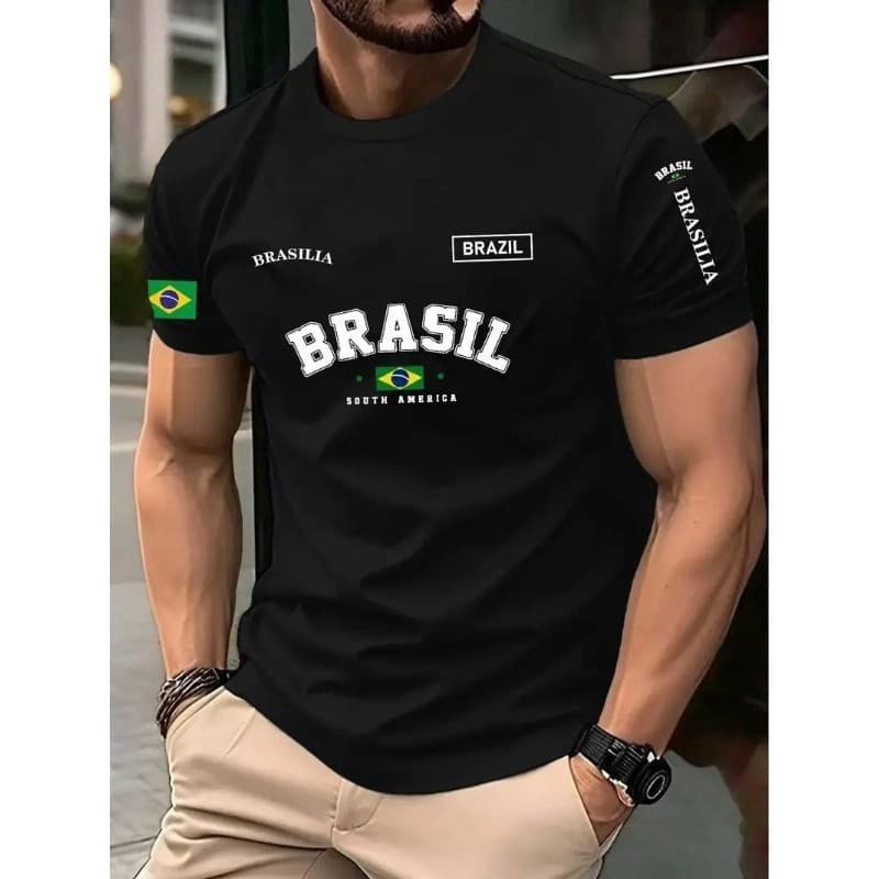 Camiseta Camisa T Shirt  Básica Estampa Brasil 100% Algodão Confortável Casual Urbana Lançamento Envio Rápido