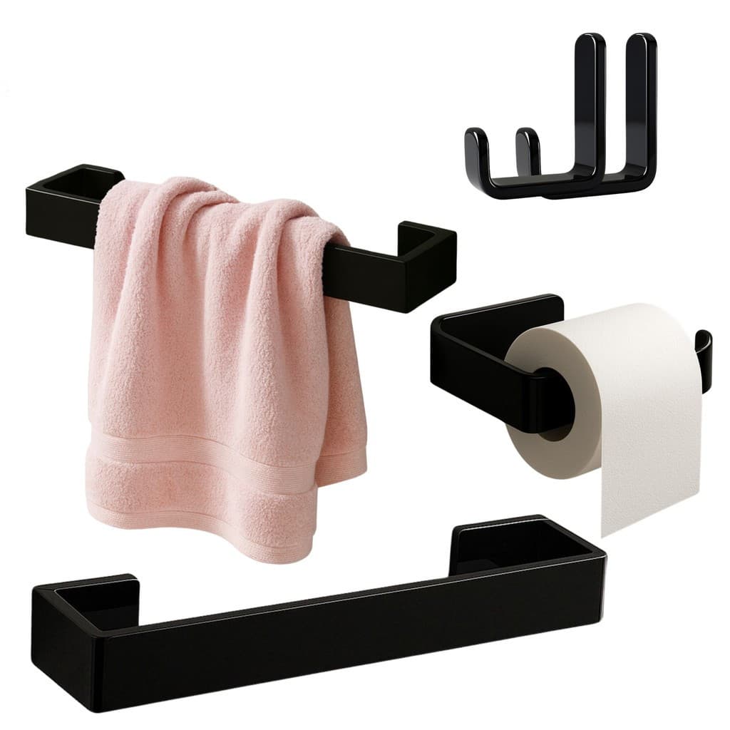Kit Acessórios Banheiro Toalheiro Porta Toalha Suporte Papel Higiênico Sem Furo