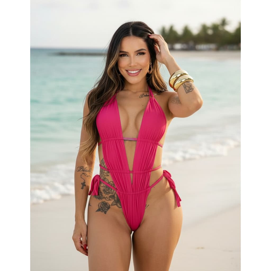 Maiô De Praia Feminino Decotado Com Alças Elegante Sensual