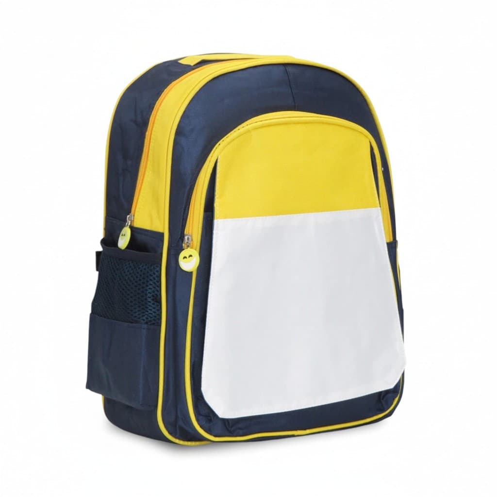 Mochila Infantil Azul e Amarelo de Poliéster para Sublimação - 30x41cm