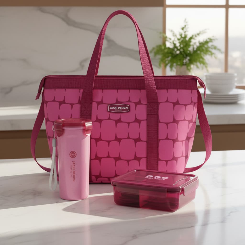 Kit Fitness |Bolsa termica + Garrafa + Marmita Lunch Box + Talher BPA FREE 30% trigo | Jacki Design