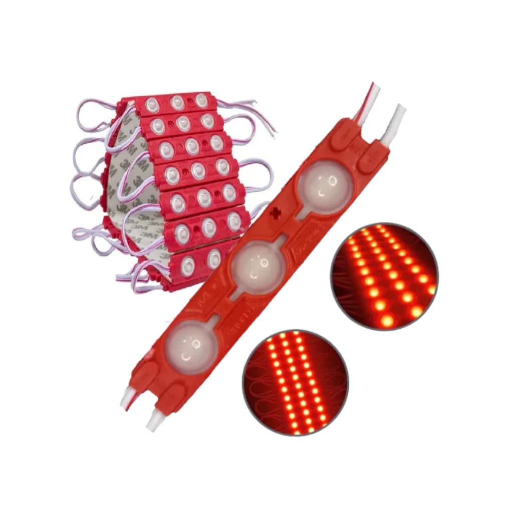 100/200 Módulos 3 Led Luminoso Injetado 1.5w 12v Ip67 VERMELHO