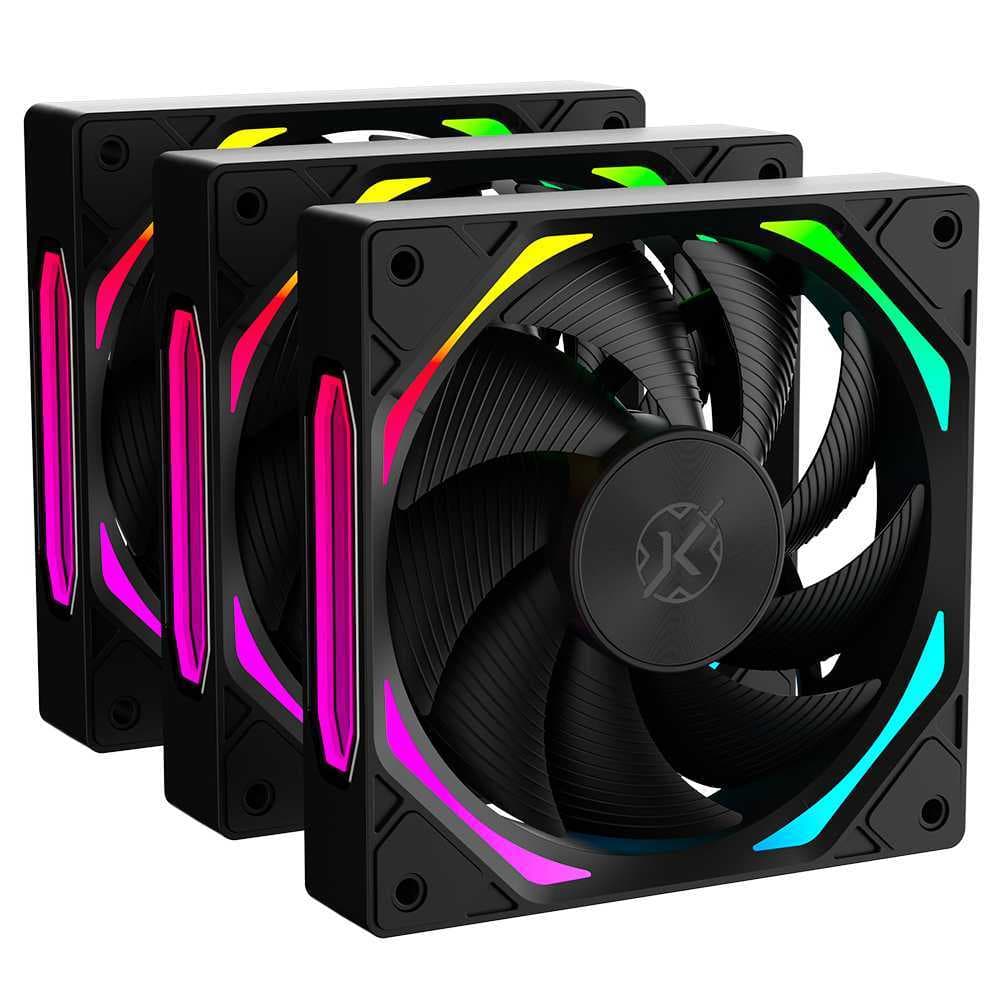 Kit 3 Fans Kalkan Halo ARGB 120mm Preto Espelho Infinito Daisy Chain