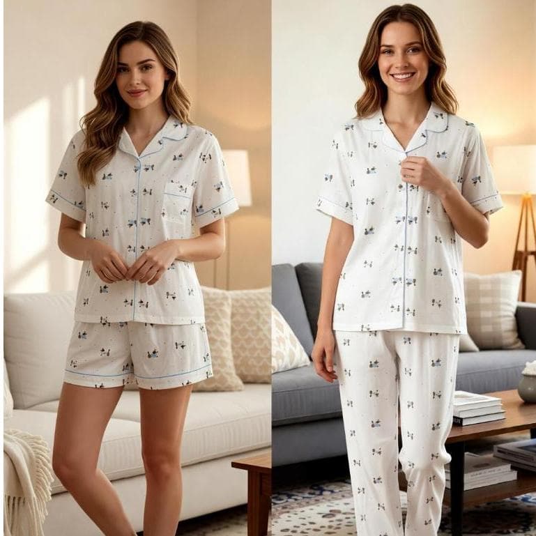 Pijama Feminino 3 Peças Verão Estampado | Estilo Blogueira | Calça + Shorts + Blusa Confortável