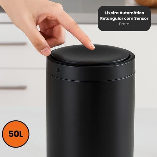 Lixeira Automática Sensor 50 Litros Sem Contato Design Redondo Moderna Prática