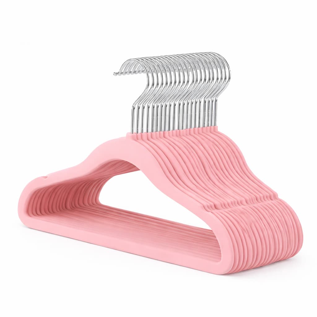50 Cabides Slim Ultra Finos Antideslizante Aveludado Rosa