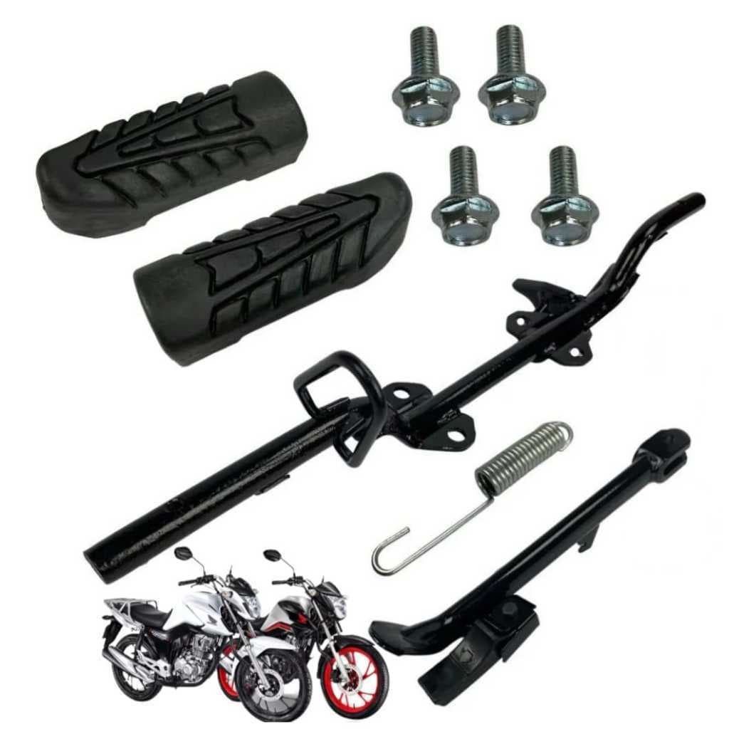 KIT ESTRIBO MACIÇO BORRACHA CAVALETE LATERAL PARAFUSOS CG TITAN FAN START CARGO 125 150 160