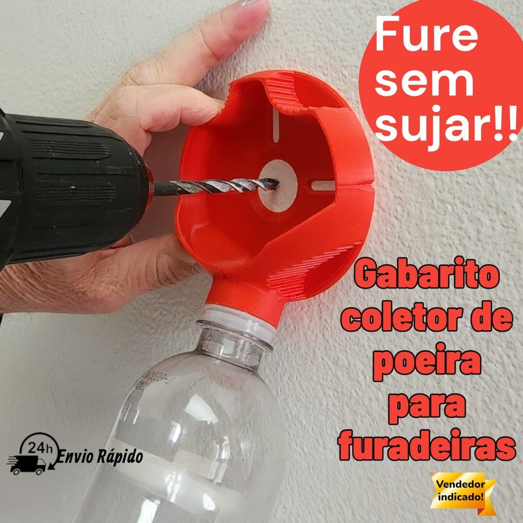 Coletor de Poeira para Furadeira - Gabarito furação - Fure sem sujeira - Garrafa PET Aspirador