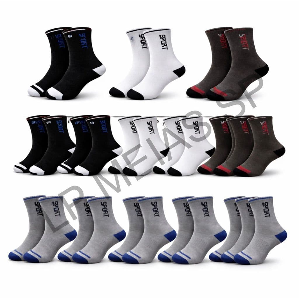 Kit 12 Pares Cano Longo Masculina Vários Modelos Cano Curto Soquete Feminina Unissex