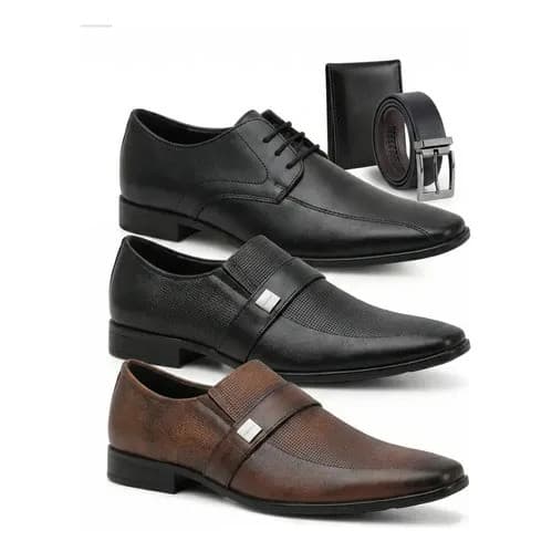 Kit 3 Sapato Social Masculino + Cinto + Carteira Casamento