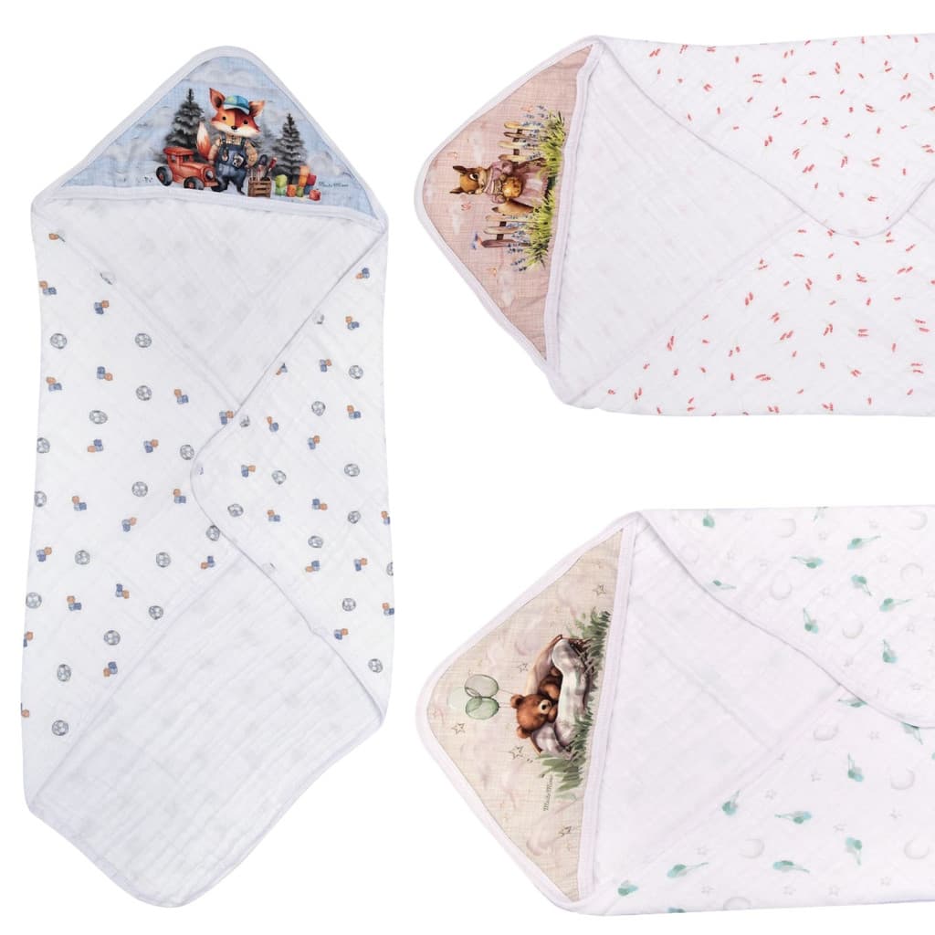 Toalha Bebê com Capuz 100% Algodão Soft 85x85 3 Camadas Absorvente Macia Enxoval Bebê Muito Mimo