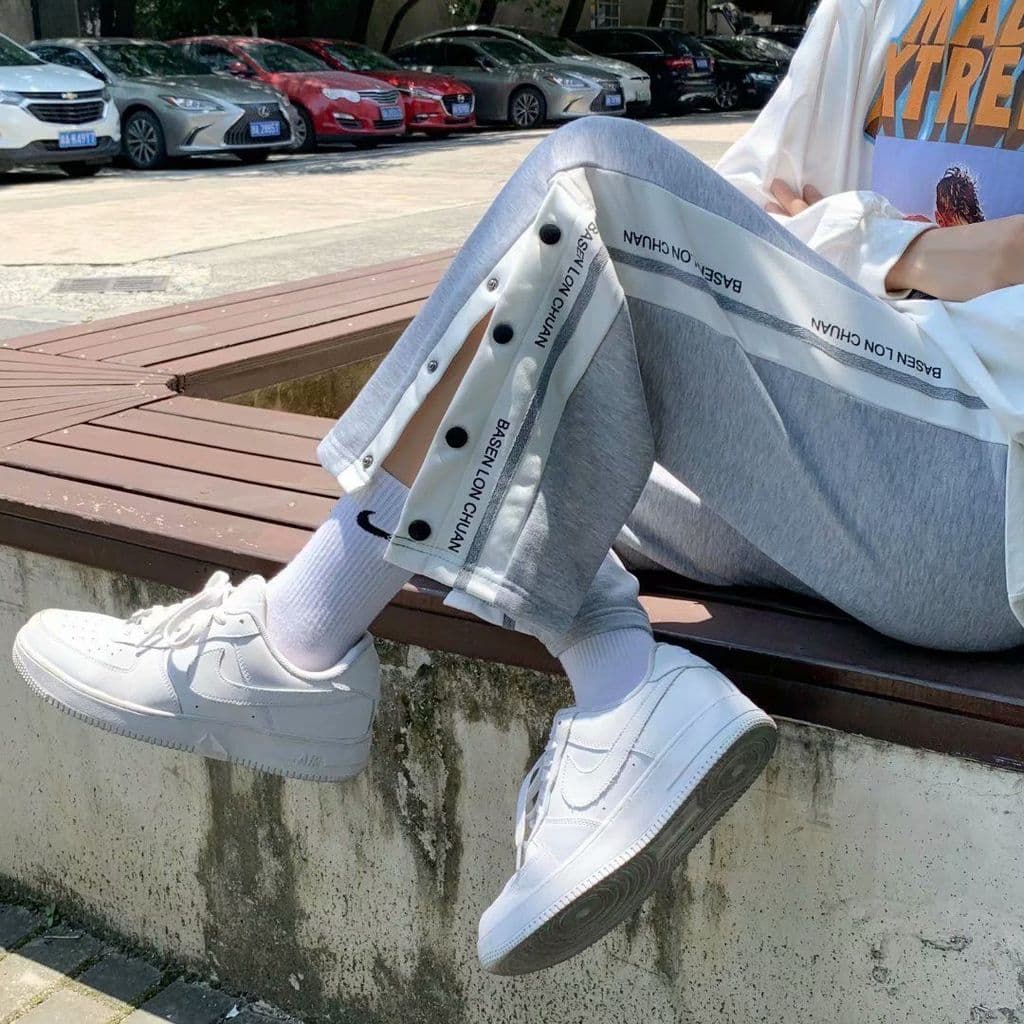 Breasted Casual Sweatpants masculino verão estilo fino Street Wear ins solto listras retas cor combinando estilo Hong Ko