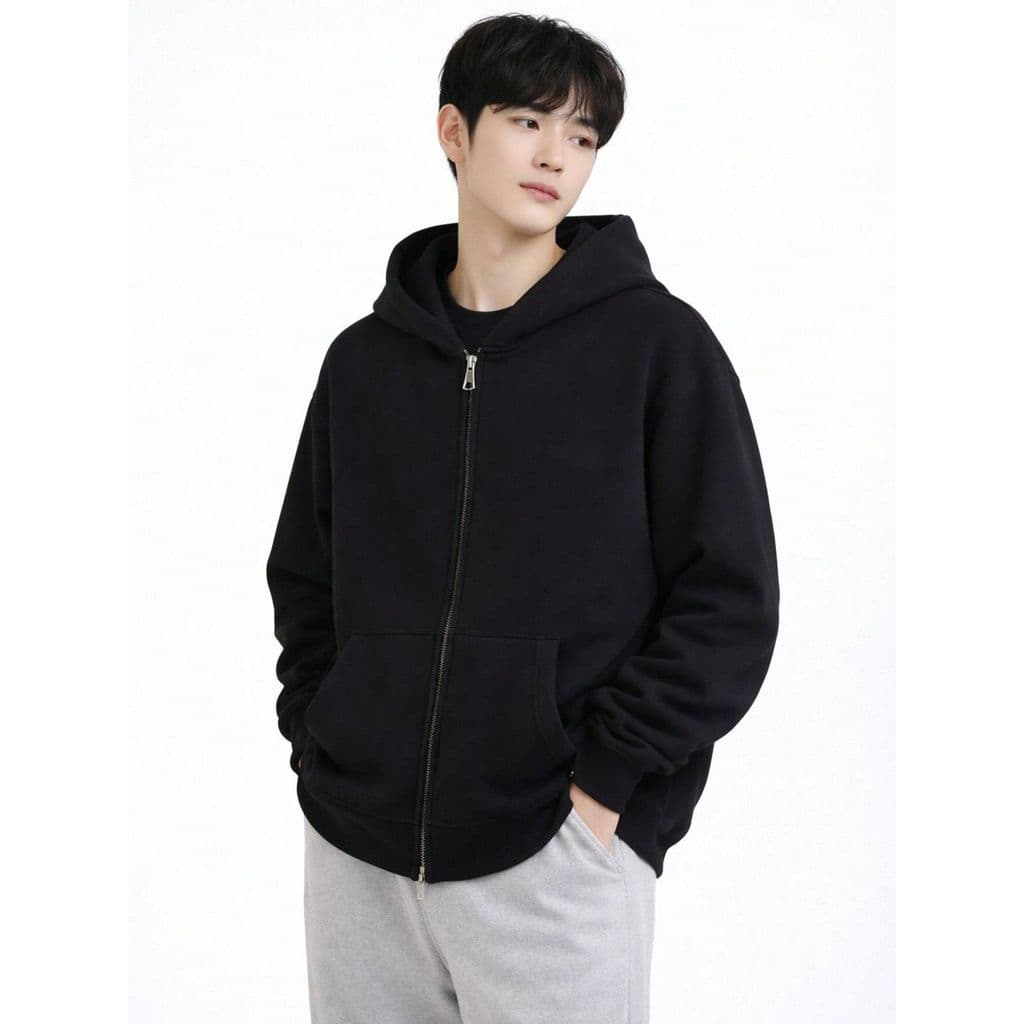 Jaqueta Moletom Masculina com Capuz e Zíper Cor Bege Caimento Regular Estilo Casual