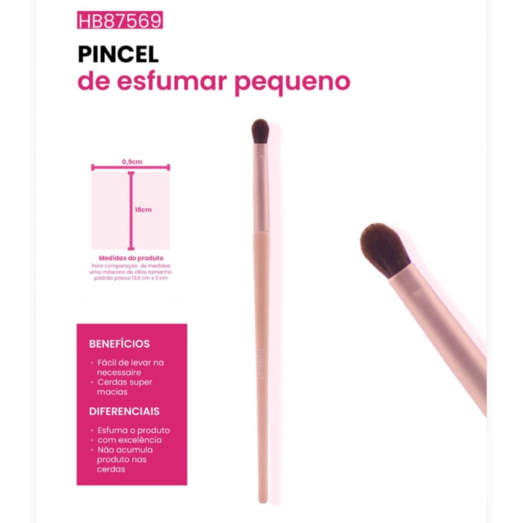 Pincel de Esfumar Pequeno Pink 21 HB87569 - Precisão para Côncavo e Olhos