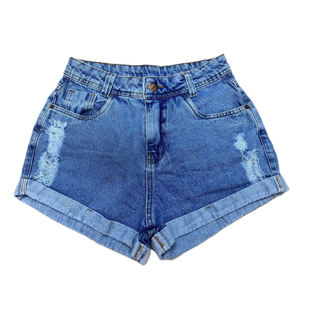 Shorts jeans Curto Feminino Com bolsos Cintura Alta Sem lycra Verão Fashion Confortável