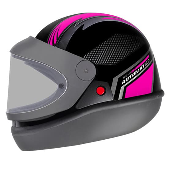 Capacete Feminino Ebf Automático Bolt Preto e Rosa Brilhante Estilo San Marino