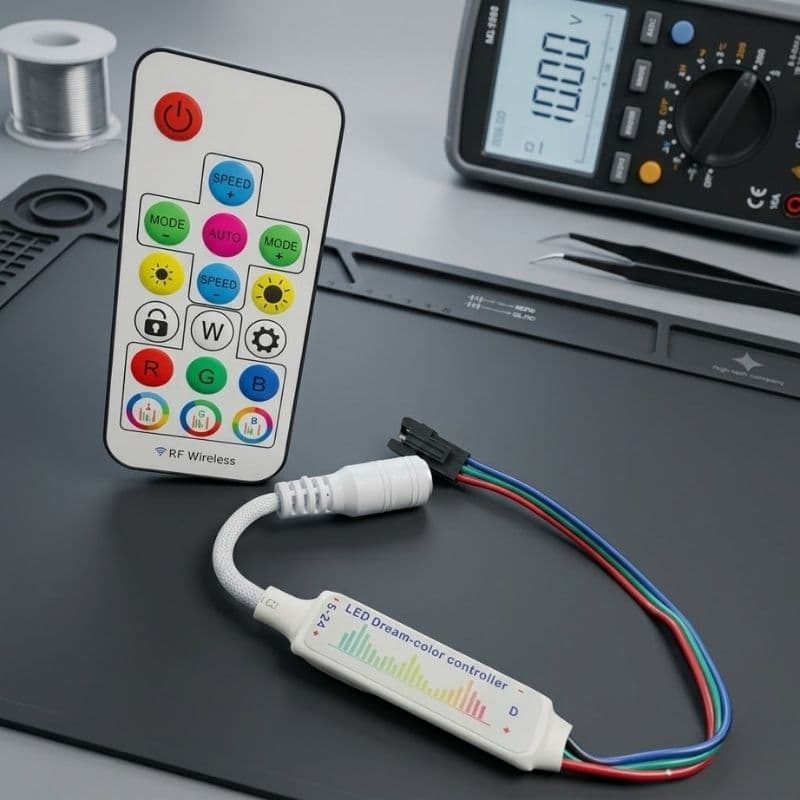 Kit Controle + Receptor para Fita LED RGB 12V – Cores e Efeitos na Palma da Mão!