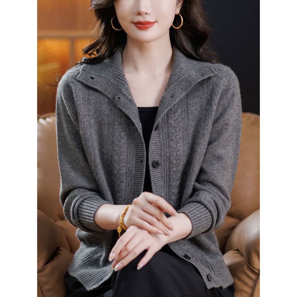 Hengyuanxiang cardigan de caxemira de gola alta engrossado mãe usar camisola de lã cardigan de meia-idade idosos camisol
