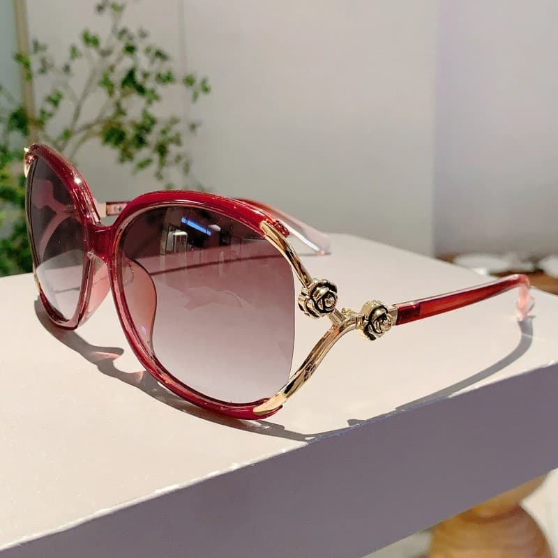 Elegante Tendências Vermelhas Tons Flor Corrente Design Decoração Óculos De Sol Feminino Ao Ar Livre Condução Caminhadas