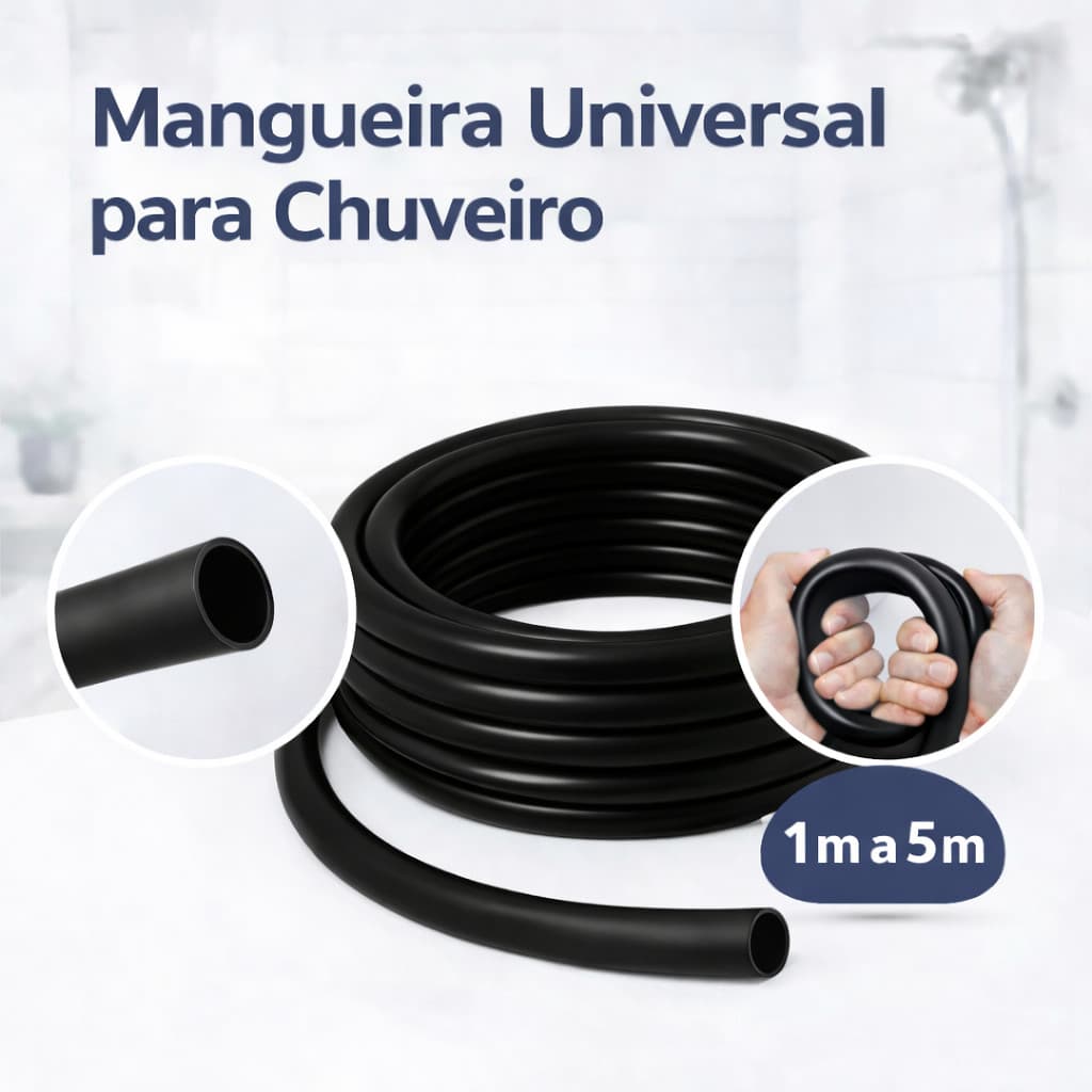 Mangueira para Chuveiro Silicone Preto Flexível Alta Pressão Universal 1 a 5m