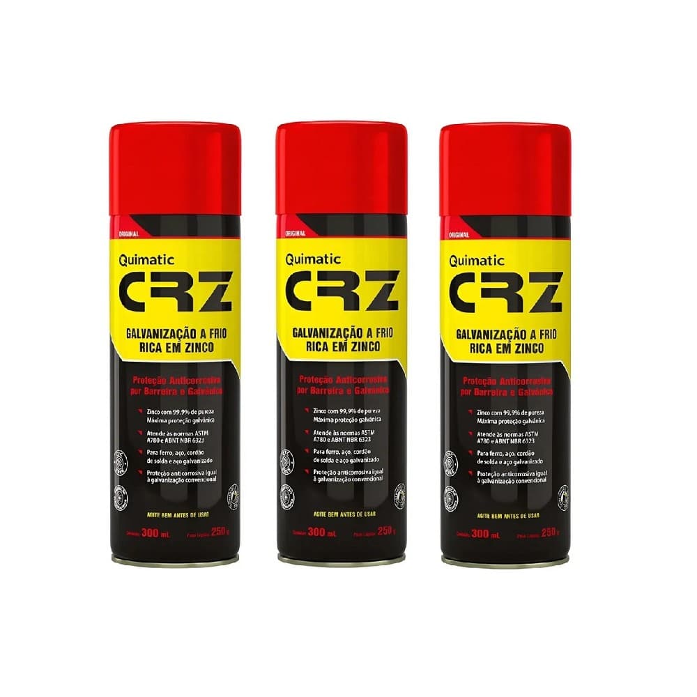 Kit 3 Galvanização A Frio Spray Crz 300ml Quimatic Tapmatic