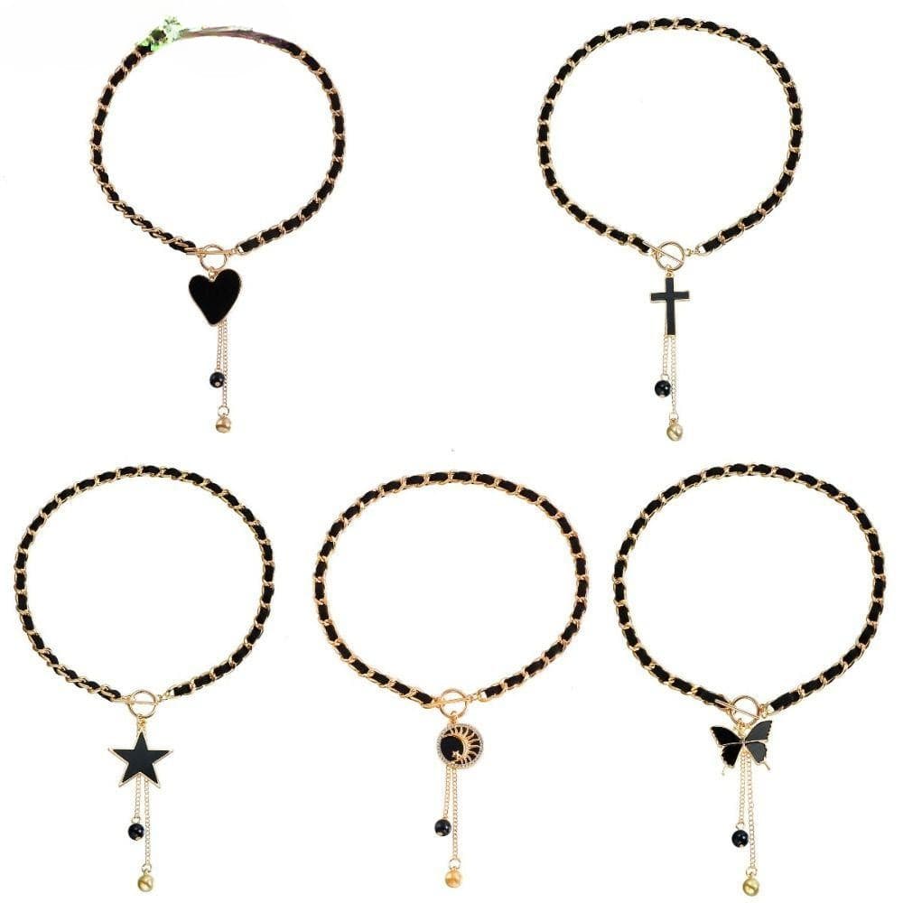 SOMEDAYZL0M Colar fritilar com coração de amor, colar enrolado em flanela de liga preta, borla clássica em forma de estr