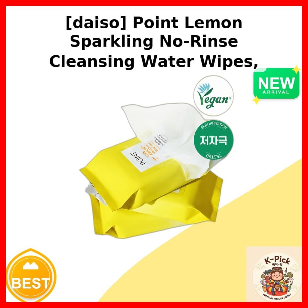 [daiso] Toalhetes De Água De Limpeza Sem Enxágue Point Lemon Sparkling , N/A , 30 Unidades/Coreanos Da k_pick