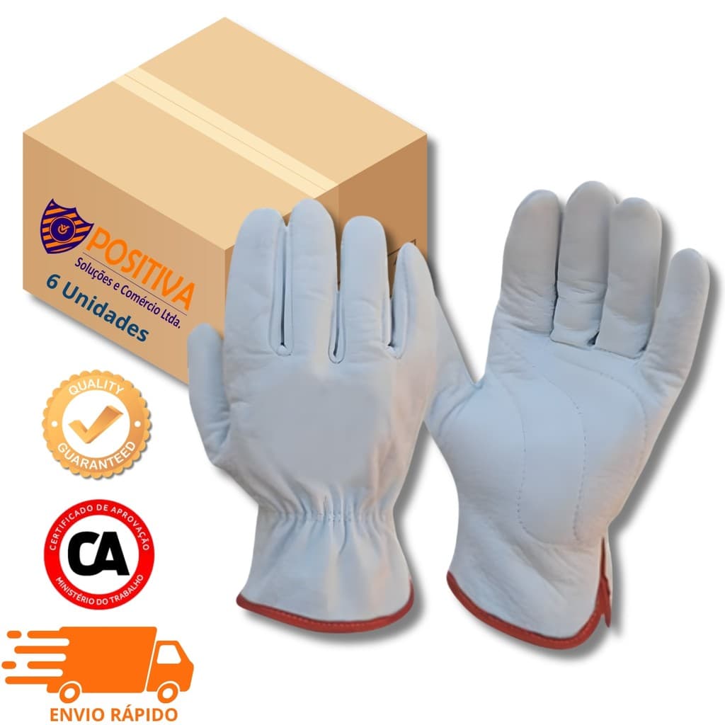 KIT 10 LUVA VAQUETA PETROLEIRA REFORÇADA CA PUNHO 7CM COURO RESISTENTE PROFISSIONAL CONSTRUÇÃO CIVIL