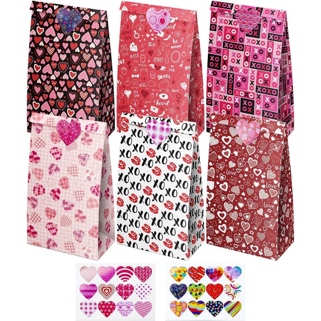 Jaywayang 24 Pacotes de Sacolas para Presentes de Dia dos Namorados, Pequenas Sacolas de Presente com Adesivos, Mini Sac