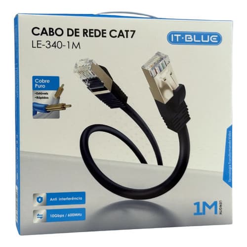 Cabo De Rede Cat7 1m 10gbps Rj45 Cobre Puro Blindado