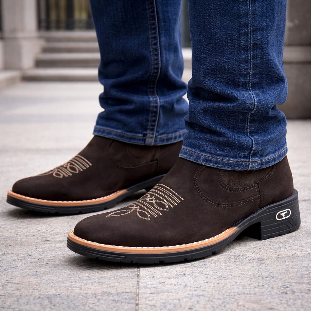 Bota Masculina Elegante Casual Camurça Botina Country Rodeio Sertanejo Confortável