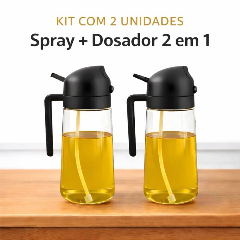 2 Galheteiros  Azeiteiro Spray de Azeite + Dosador 2 em 1 470ml Borrifador para Azeite Vinagre e Shoyu Culinária Cozinha