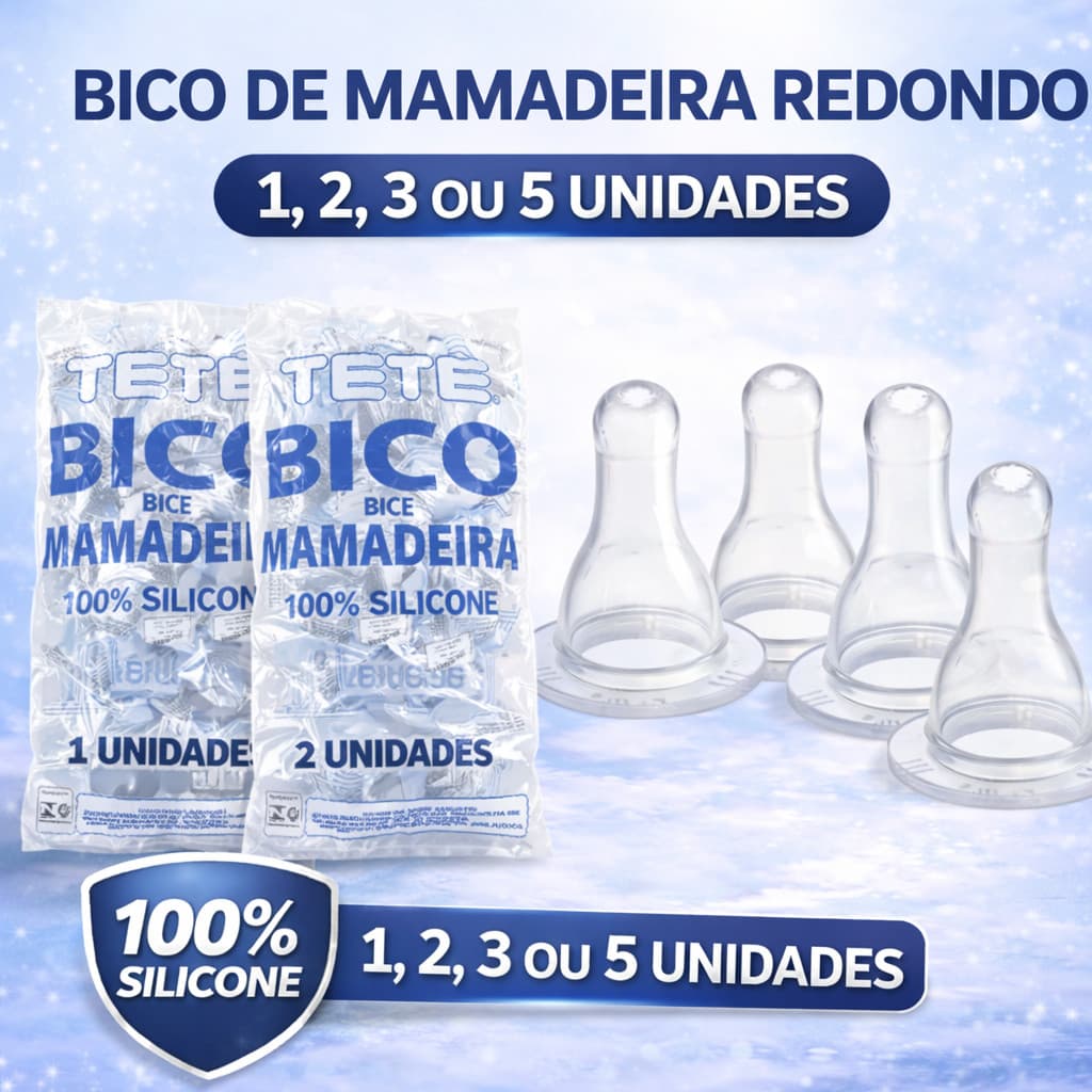 Bico de Mamadeira Redondo 100% Silicone Universal Aprovado Inmetro Tetê para Bebês