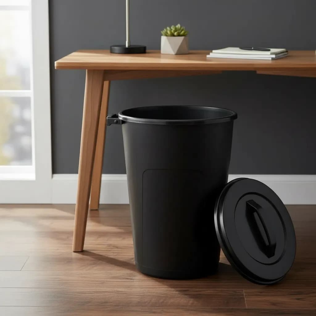 Lixeira 60L Preta Grande Reforçada Com Tampa Cozinha Escritório Garagem Comércio Restaurante Balde De Lixo Resistente
