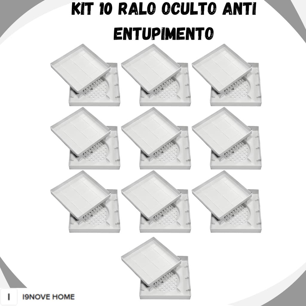 Kit 10 Ralo 10x10 Ralo Oculto Anti Entupimento Em PP Banheiro Filtro Coletor de Cabelo Universal Anti Odor Are
