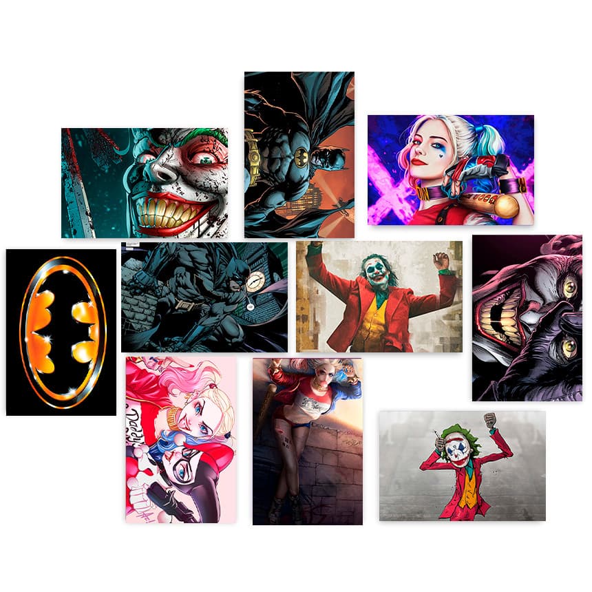 Quadro decorativo Dc Comics Batman Coringa Arlequina 1 peça 20x30cm decoração para quarto geek gamer