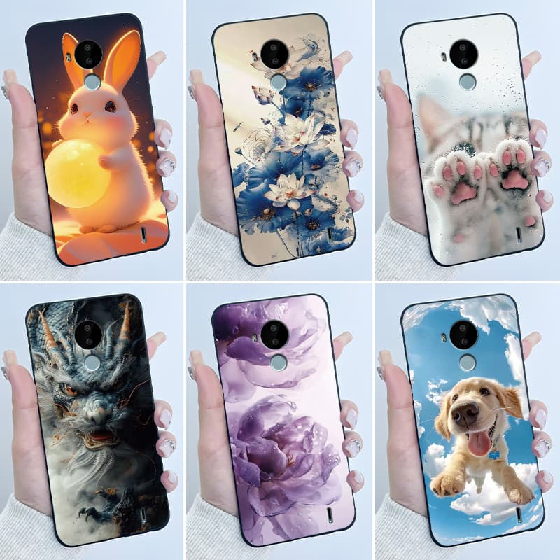 Para Nokia C30 C20 C10 Embalagem Estética Luxo Bonito Legal Preto Fosco Ultra Fino Protetor Macio TPU Caso De Telefone C