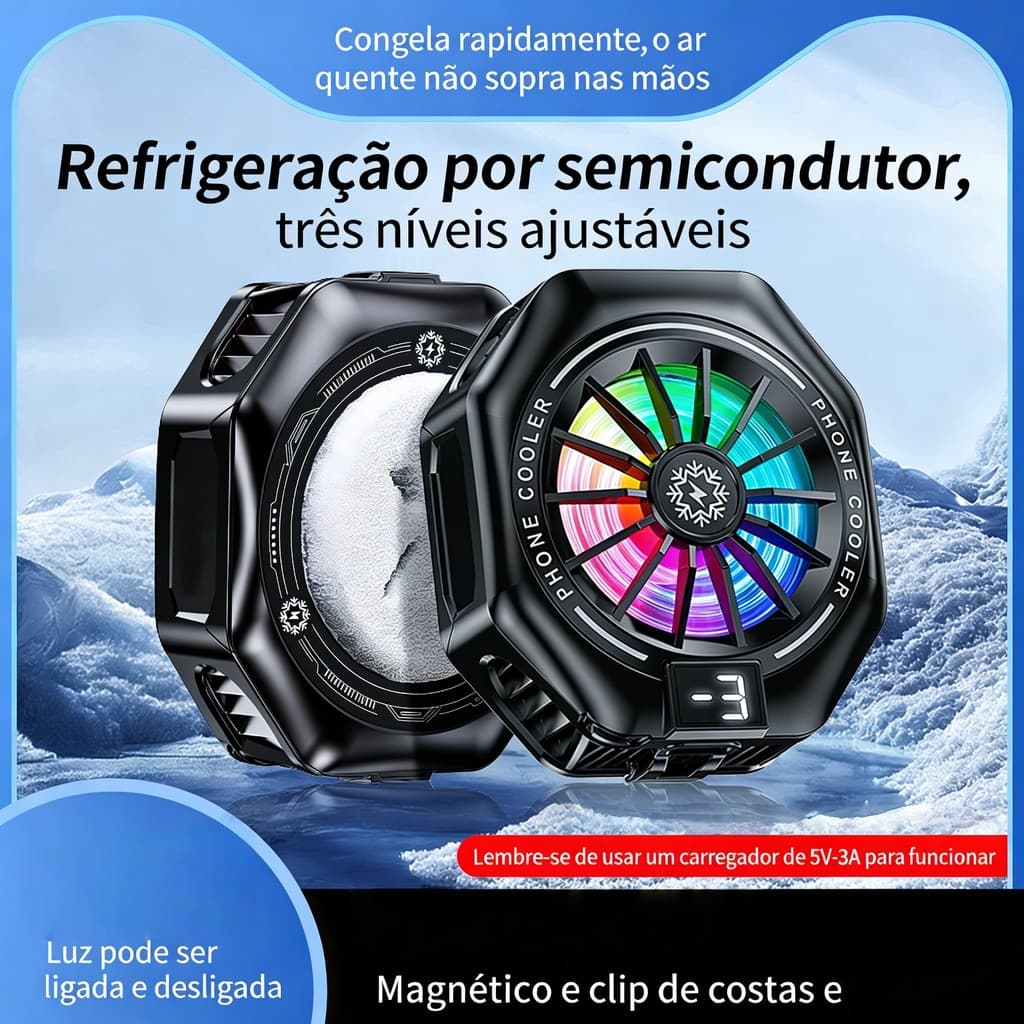 Cooler Celular TL26 TL05pro TL11 Radiador Semicondutor Display RGB Silencioso Porta Type-C