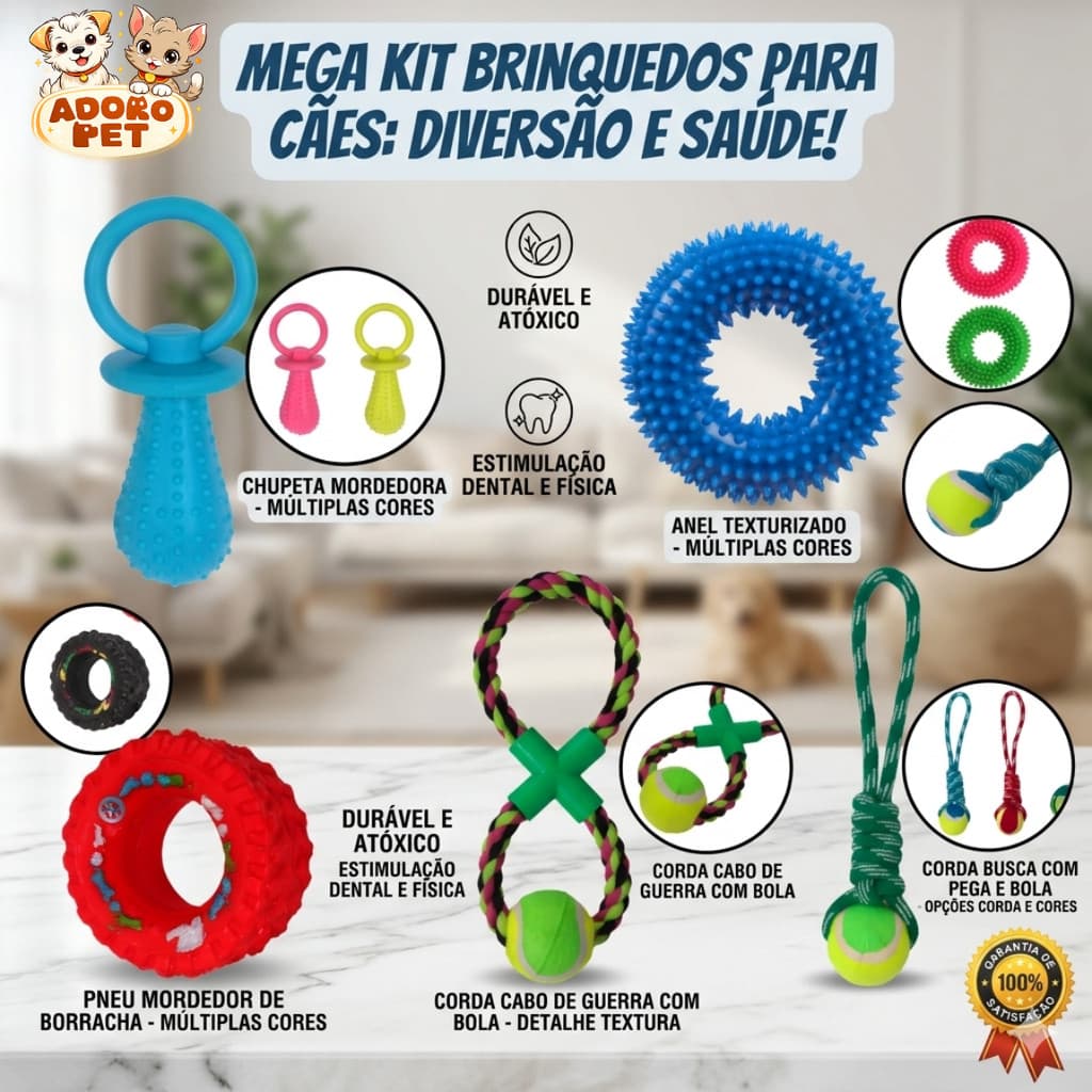 Kit 5 Brinquedos Pet Resistentes Cachorro Mordedor Durável Para Morder Muito