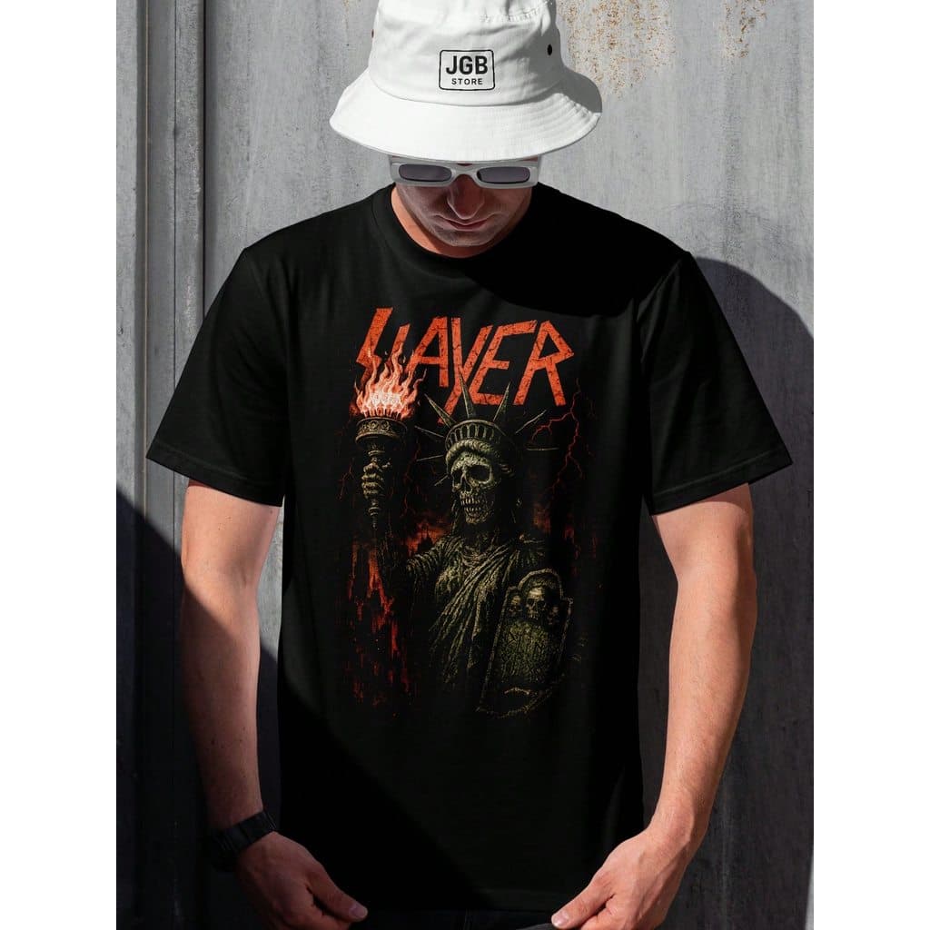 Camiseta Slayer Liberty Banda Thrash Metal 100% Algodão Unissex Masculino Feminino Plus Size Copa