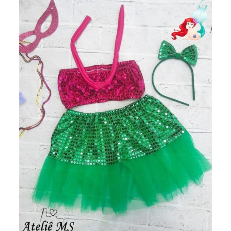 Fantasia Infantil de Carnaval Paetê Colorida – Cropped e Saia de Tule – Sob Encomenda