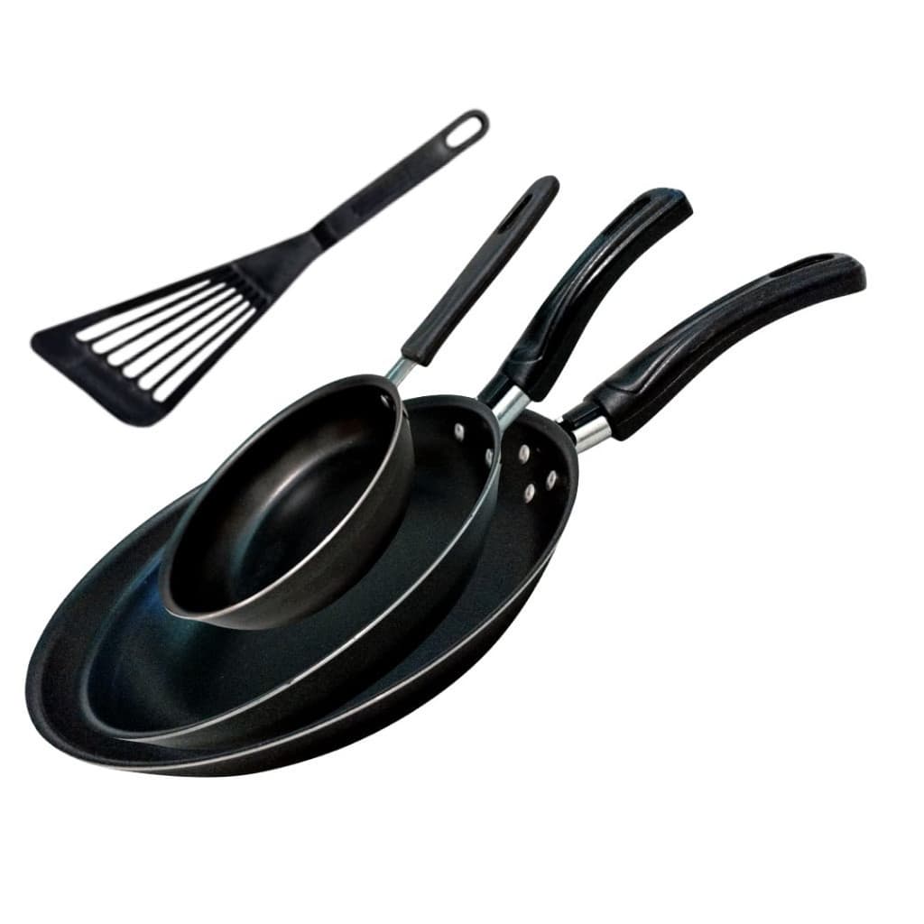 Frigideira Francesa Kit 3 Peças Preta Antiaderente de Qualidade Jogo 3 Frigideira + Espátula