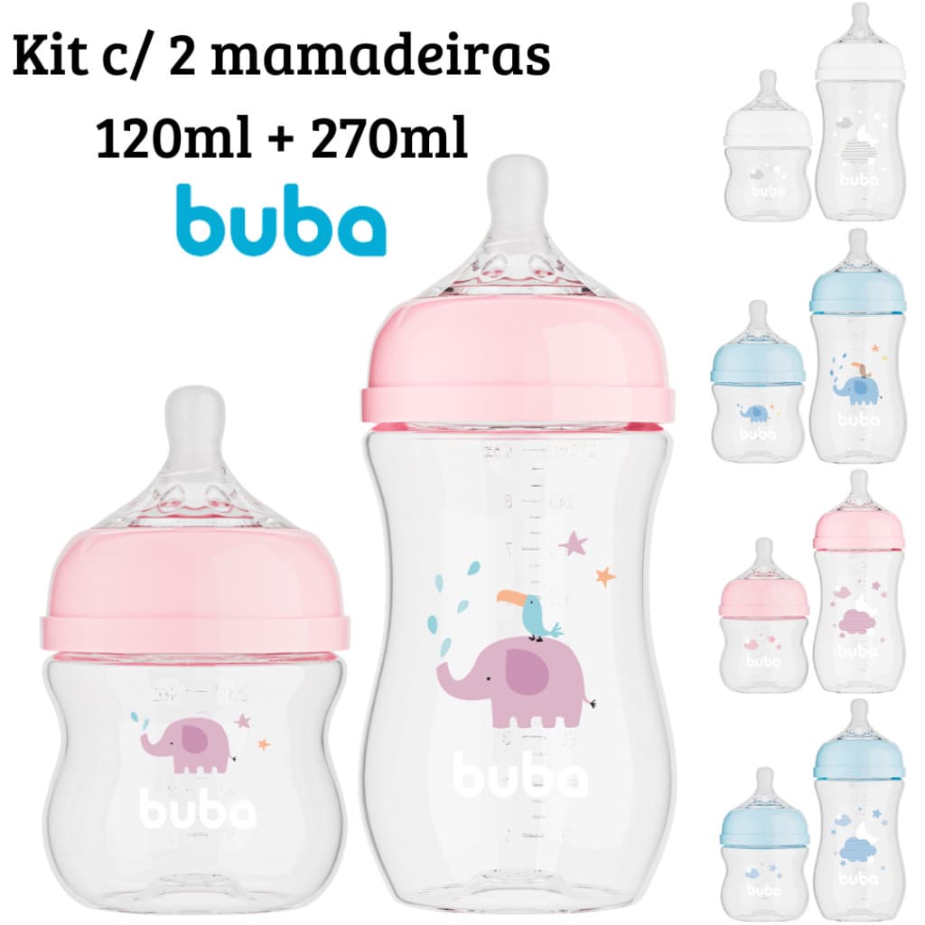 Kit 2 Mamadeira  120ml e 270 ml Anticólica Easy Flow - Buba