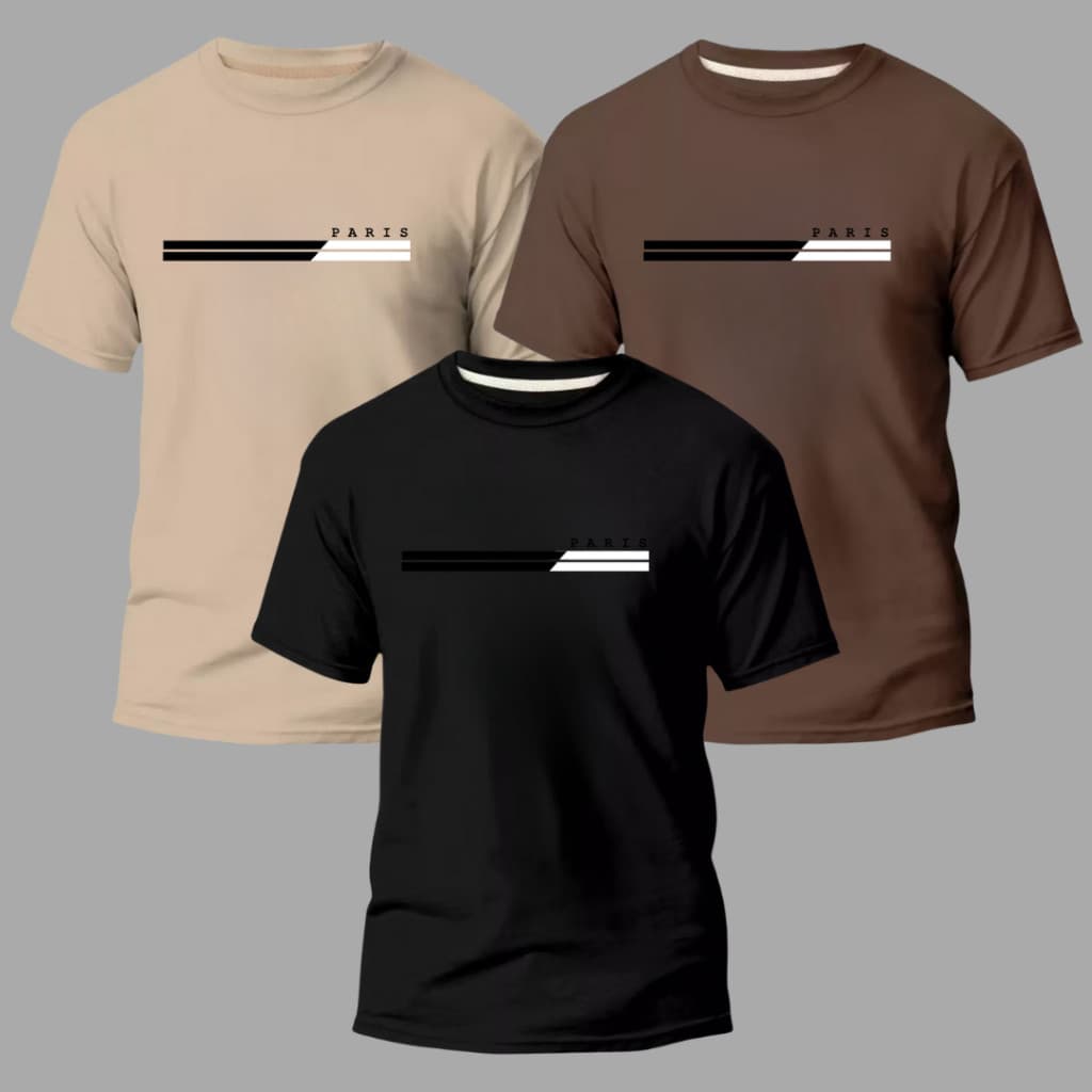 Kit 3 peças camisetas Masculinas 100% Algodão Premium Conforto  camisa Moda Casual Street Paris